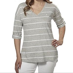 Nautica roll tab V neck top